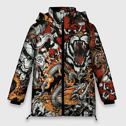 Куртка зимняя женская Самурай дракон и тигр, цвет: 3D-черный