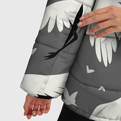 Куртка зимняя женская Стая белых журавлей в небе - японский орнамент, цвет: 3D-светло-серый — фото 2