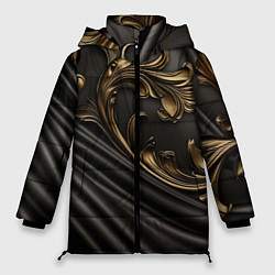 Куртка зимняя женская Объемные золотые узоры на черной ткани лепнина, цвет: 3D-светло-серый