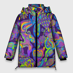 Куртка зимняя женская Психоделические цветы, цвет: 3D-светло-серый