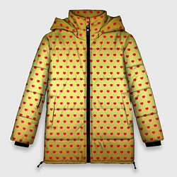 Женская зимняя куртка Красные сердечки на золотом фоне