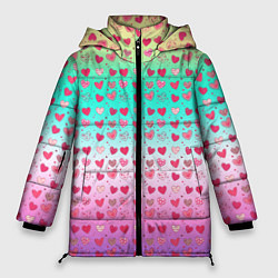 Женская зимняя куртка Паттерн сердечки на разноцветном фоне