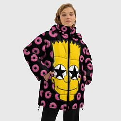 Куртка зимняя женская Барт Симпсон на фоне пончиков, цвет: 3D-черный — фото 2