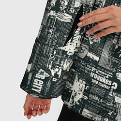 Куртка зимняя женская Абстрактная газетная тематика, цвет: 3D-черный — фото 2