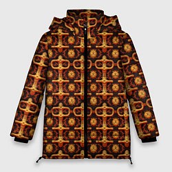 Куртка зимняя женская Оранжевый деревянный абстрактный паттерн, цвет: 3D-черный