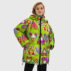 Куртка зимняя женская Разноцветные сердца в мексиканском стиле, цвет: 3D-светло-серый — фото 2