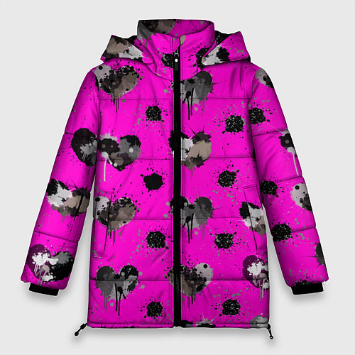 Женская зимняя куртка Брызги и капли в форме черного сердца / 3D-Черный – фото 1