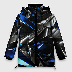 Женская зимняя куртка Синие и серебряные вставки абстракции