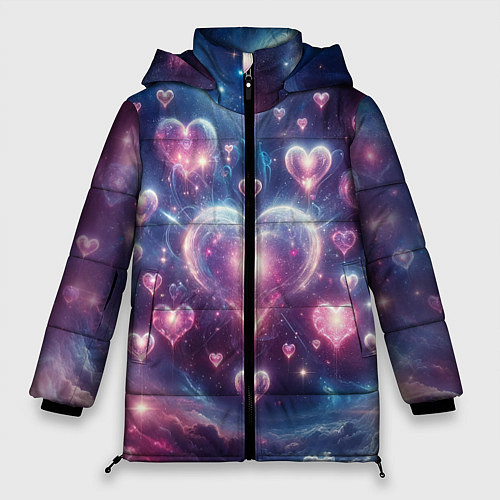 Женская зимняя куртка Космические сердца - звезды / 3D-Черный – фото 1
