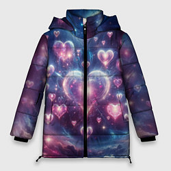 Куртка зимняя женская Космические сердца - звезды, цвет: 3D-светло-серый