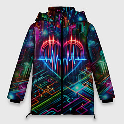 Куртка зимняя женская Неоновое сердце - кардиограмма, цвет: 3D-черный