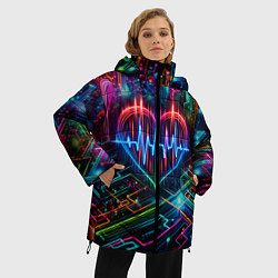 Куртка зимняя женская Неоновое сердце - кардиограмма, цвет: 3D-черный — фото 2