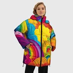 Куртка зимняя женская Радужные яркие волны, цвет: 3D-светло-серый — фото 2