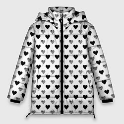Куртка зимняя женская Черно-белые сердечки, цвет: 3D-черный