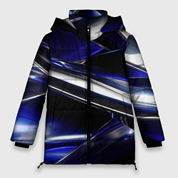Куртка зимняя женская Синие и серебреные абстрактные полосы, цвет: 3D-красный