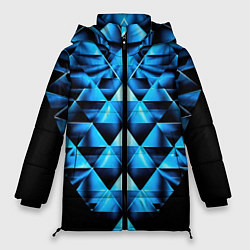 Куртка зимняя женская Синие абстрактные ромбики, цвет: 3D-светло-серый
