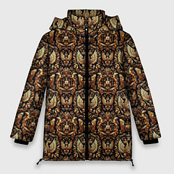 Куртка зимняя женская Золотой объемный герб России паттерн, цвет: 3D-красный