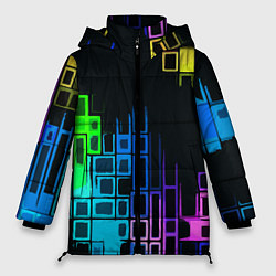 Женская зимняя куртка Разноцветные прямоугольники на чёрном фоне