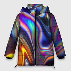 Куртка зимняя женская Жидкая голографическая бензиновая абстракция, цвет: 3D-светло-серый