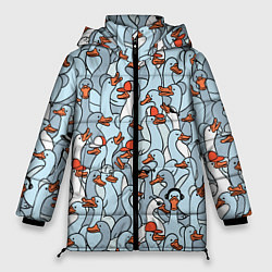 Женская зимняя куртка Стадо гусей серо-голубых