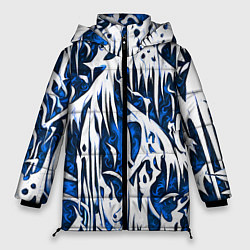 Куртка зимняя женская Белый и синий узор, цвет: 3D-черный