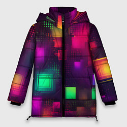 Куртка зимняя женская Разноцветные квадраты и точки, цвет: 3D-красный