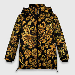Куртка зимняя женская Желтые узоры хохломские, цвет: 3D-красный