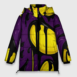 Куртка зимняя женская Желтые яркие пятна краски на фиолетовом, цвет: 3D-черный