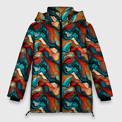Куртка зимняя женская Абстрактная картинка с цветными волнами, цвет: 3D-черный