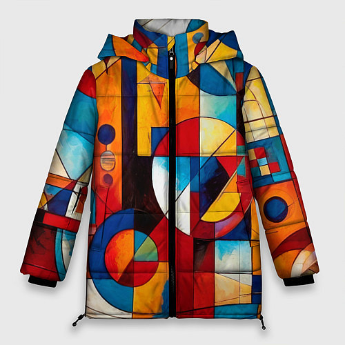 Женская зимняя куртка Абстракция из ярких цветов и геометрических фигур / 3D-Черный – фото 1