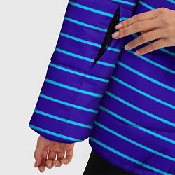 Куртка зимняя женская Неоновые линии циан на темно синем, цвет: 3D-светло-серый — фото 2