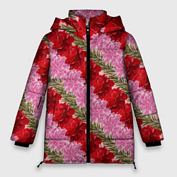 Куртка зимняя женская Фон с лилиями и розами, цвет: 3D-черный
