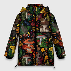 Куртка зимняя женская Фон с лесными грибами, цвет: 3D-светло-серый