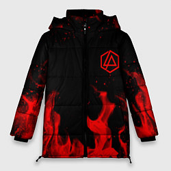 Куртка зимняя женская Linkin Park красный огонь лого, цвет: 3D-красный