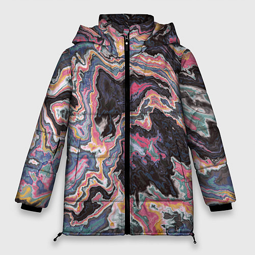 Женская зимняя куртка Мраморный узор разноцветный / 3D-Черный – фото 1
