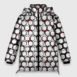 Женская зимняя куртка Киберпанк узор из шестиугольников красный