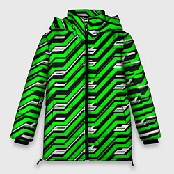 Женская зимняя куртка Чёрно-зелёный линейный узор киберпанк