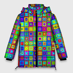 Женская зимняя куртка Узор из разноцветных квадратов