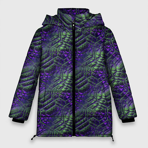 Женская зимняя куртка Фиолетово-зеленые ромбики / 3D-Черный – фото 1
