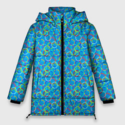 Куртка зимняя женская Паттерн разноцветные контурные круги на голубом фо, цвет: 3D-черный