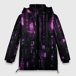 Куртка зимняя женская Киберпанк светящиеся фиолетовые элементы, цвет: 3D-светло-серый