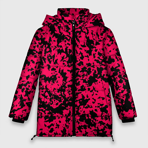 Женская зимняя куртка Пятнистый яркий чёрно-розовый / 3D-Черный – фото 1