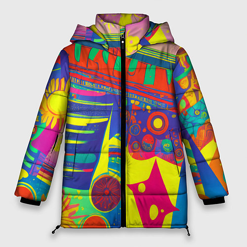Женская зимняя куртка Яркая графическая абстракция / 3D-Черный – фото 1