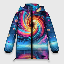 Куртка зимняя женская Неоновая космическая абстракция - нейросеть, цвет: 3D-черный