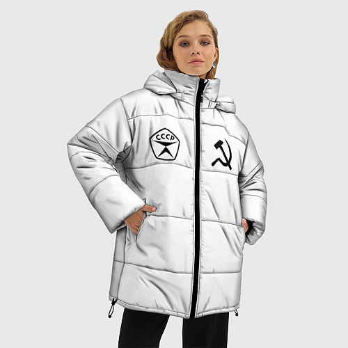 Женская зимняя куртка СССР гост три полоски / 3D-Светло-серый – фото 3
