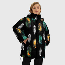 Куртка зимняя женская Перья на черном фоне, цвет: 3D-черный — фото 2