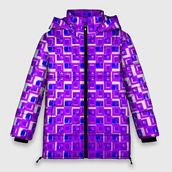 Куртка зимняя женская Фиолетовые квадраты на белом фоне, цвет: 3D-светло-серый
