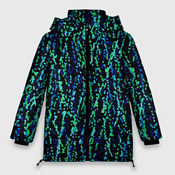Куртка зимняя женская Тёмный сине-зелёный паттерн мелкая мозаика, цвет: 3D-черный
