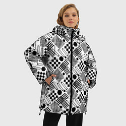 Куртка зимняя женская Современный черно белый геометрический узор, цвет: 3D-черный — фото 2