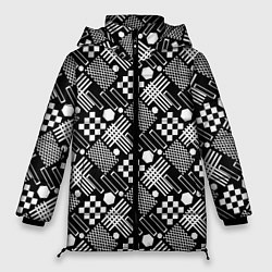 Женская зимняя куртка Черно белый узор из геометрических фигур